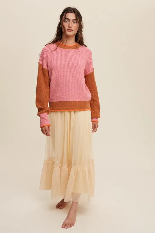 On The Streets Color Block Ribbed Knit Sweater