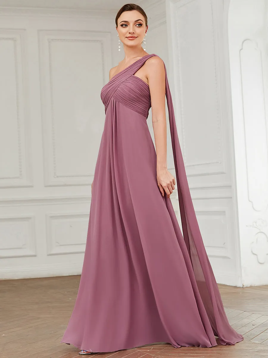 One Shoulder Chiffon Ruffles Long Evening Dresses for Wholesale