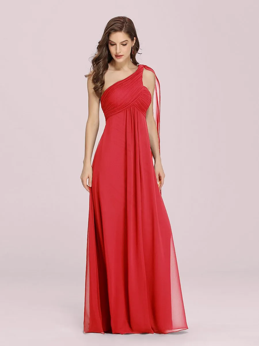 One Shoulder Chiffon Ruffles Long Evening Dresses for Wholesale