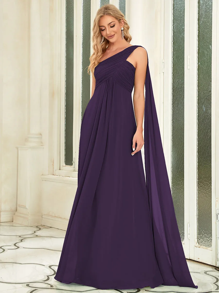 One Shoulder Chiffon Ruffles Long Evening Dresses for Wholesale