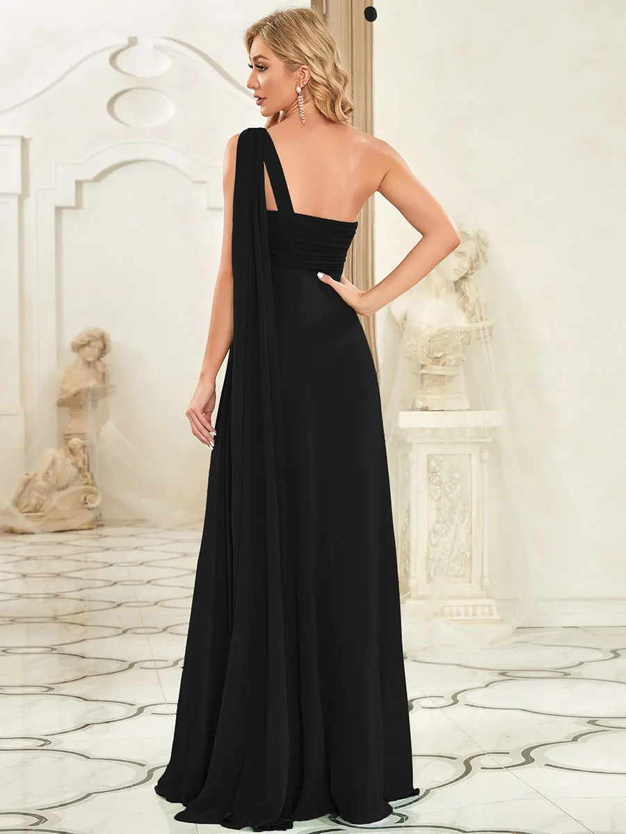 One Shoulder Chiffon Ruffles Long Evening Dresses for Wholesale