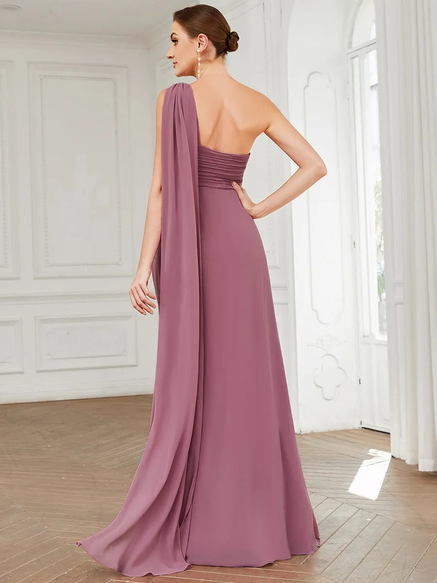 One Shoulder Chiffon Ruffles Long Evening Dresses for Wholesale