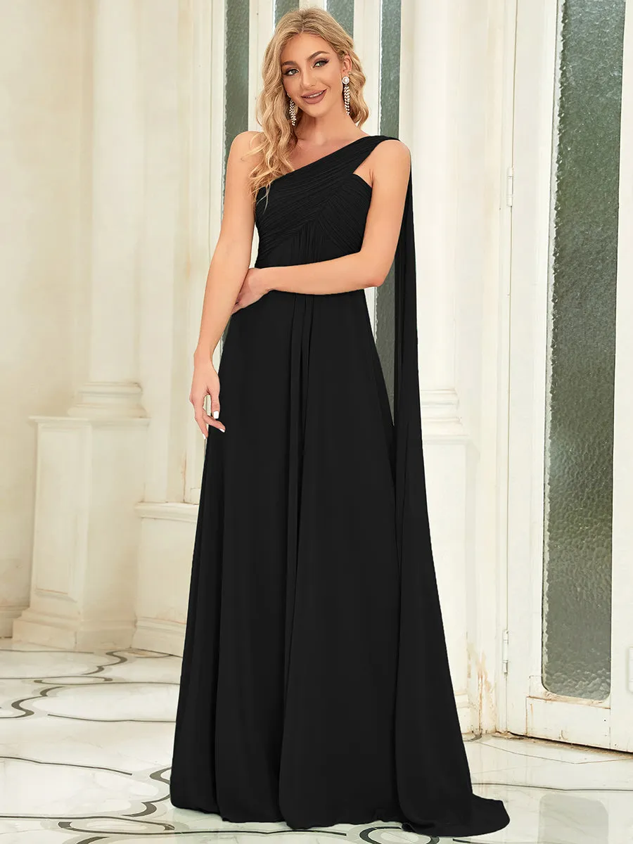 One Shoulder Chiffon Ruffles Long Evening Dresses for Wholesale