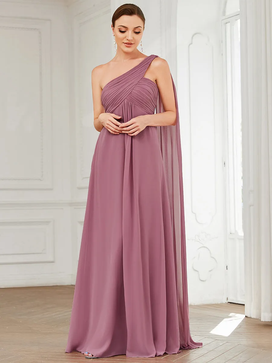 One Shoulder Chiffon Ruffles Long Evening Dresses for Wholesale