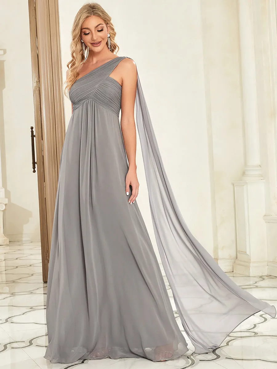 One Shoulder Chiffon Ruffles Long Evening Dresses for Wholesale