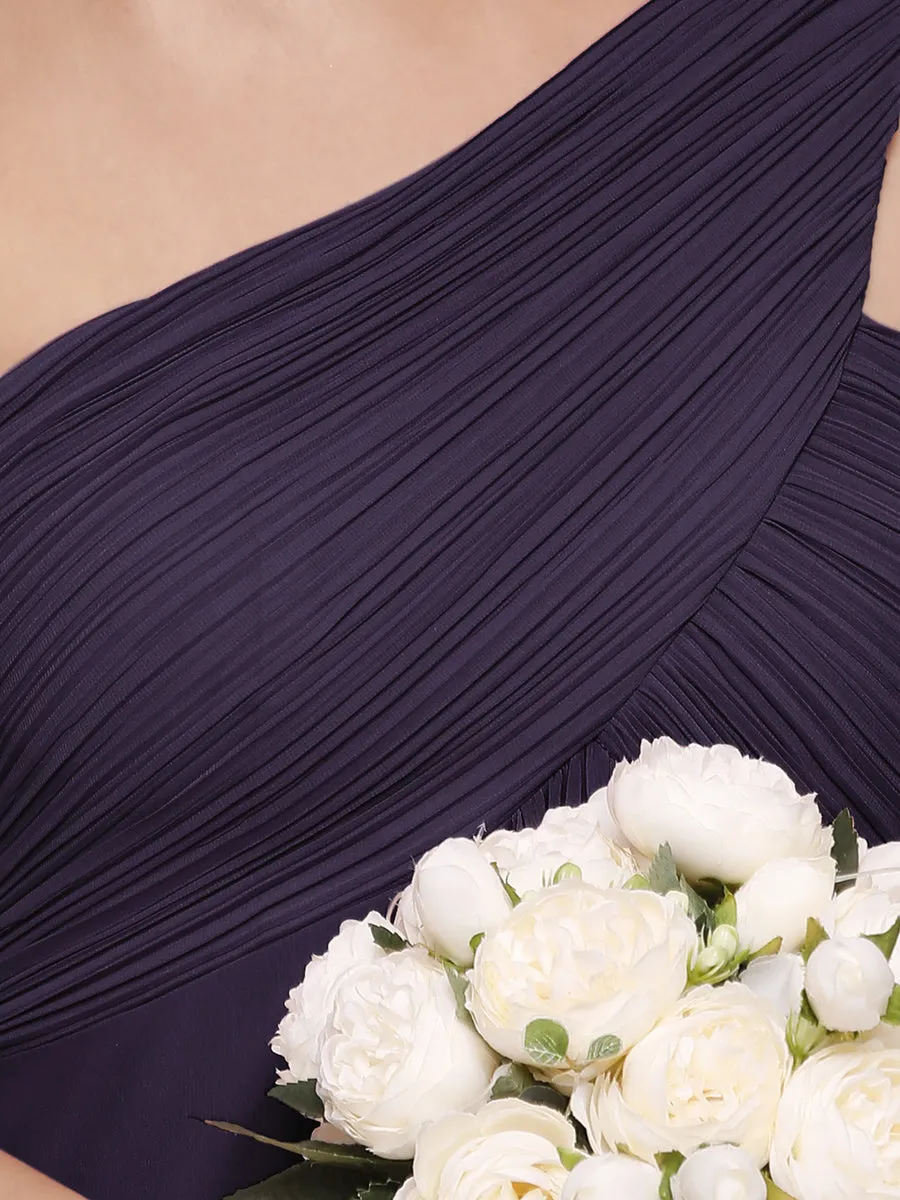 One Shoulder Chiffon Ruffles Long Evening Dresses for Wholesale