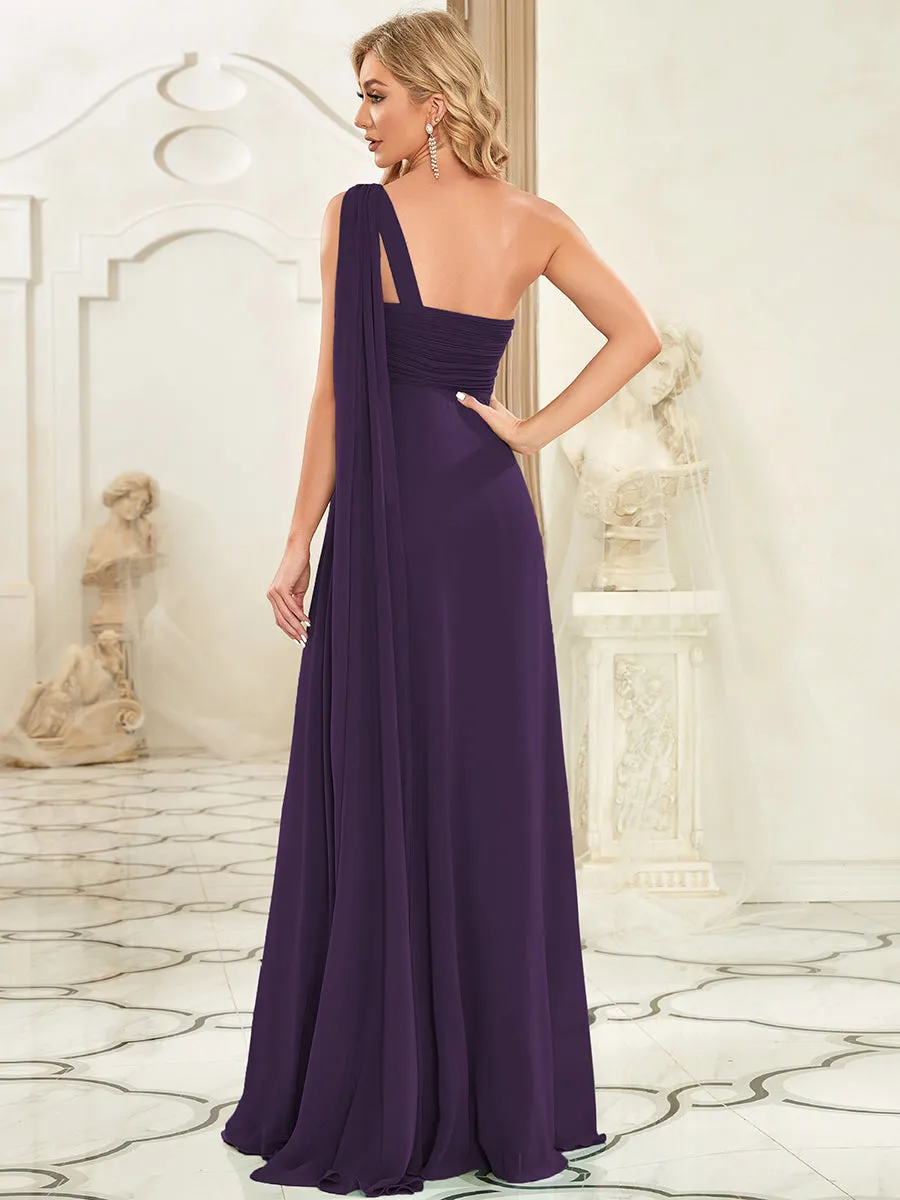 One Shoulder Chiffon Ruffles Long Evening Dresses for Wholesale