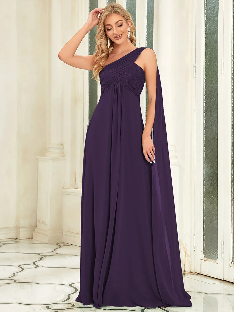 One Shoulder Chiffon Ruffles Long Evening Dresses for Wholesale