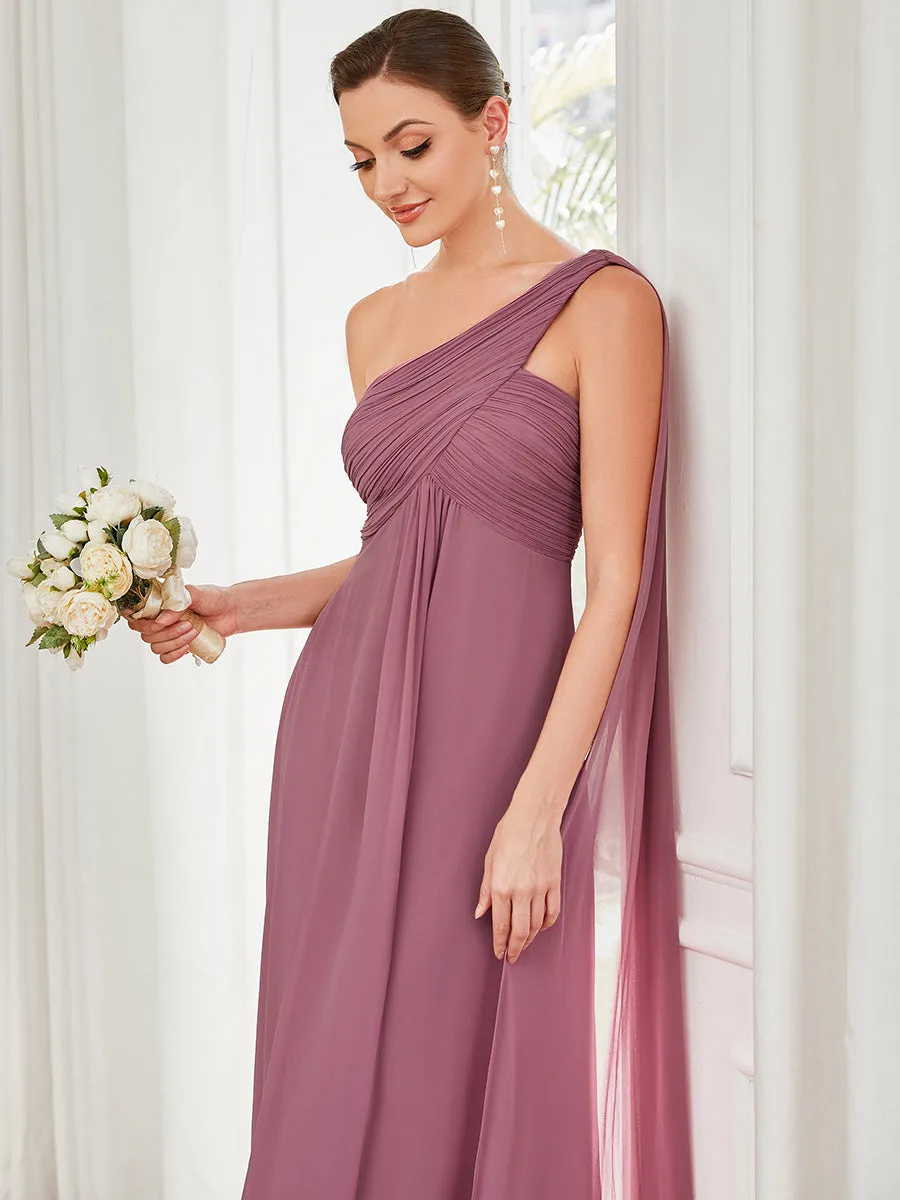 One Shoulder Chiffon Ruffles Long Evening Dresses for Wholesale