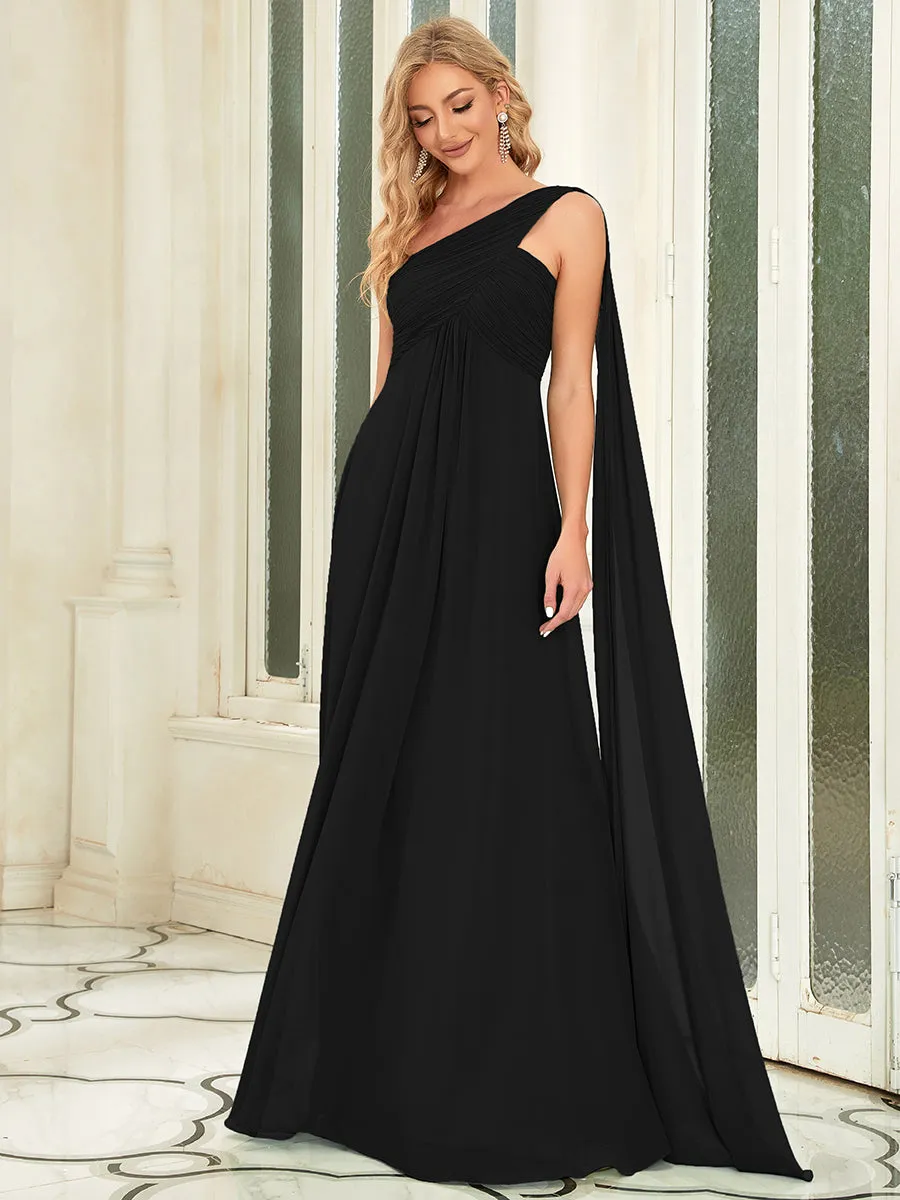 One Shoulder Chiffon Ruffles Long Evening Dresses for Wholesale