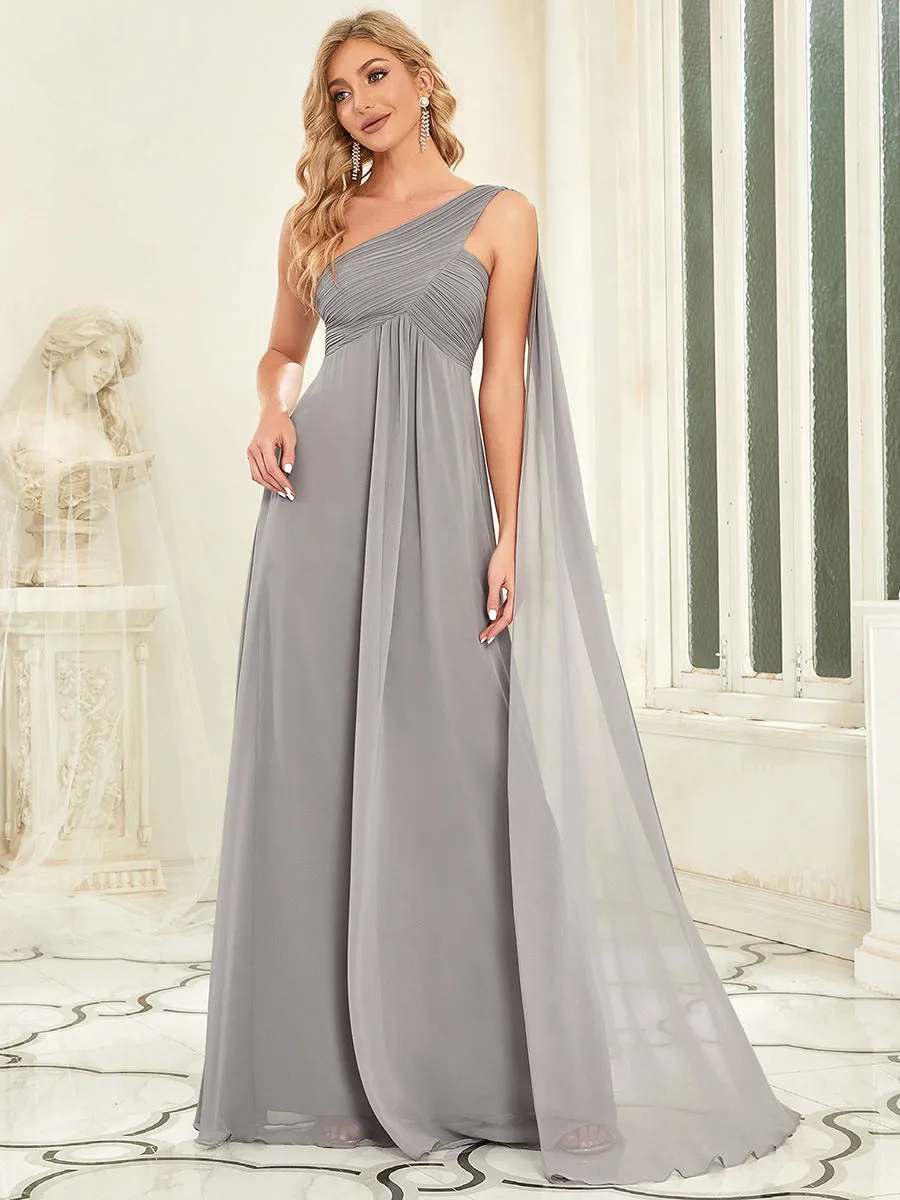 One Shoulder Chiffon Ruffles Long Evening Dresses for Wholesale