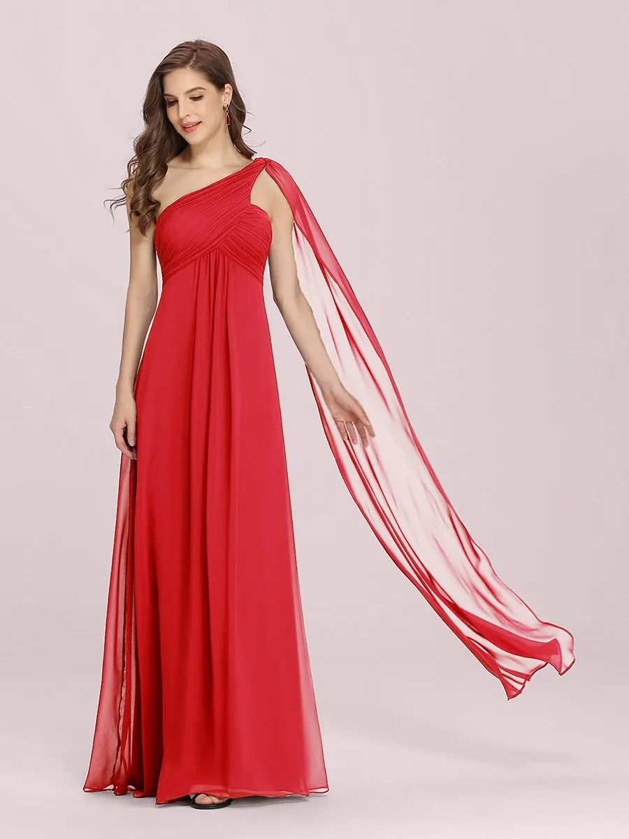 One Shoulder Chiffon Ruffles Long Evening Dresses for Wholesale