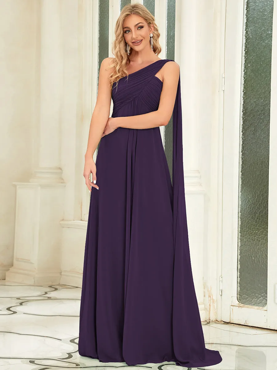 One Shoulder Chiffon Ruffles Long Evening Dresses for Wholesale
