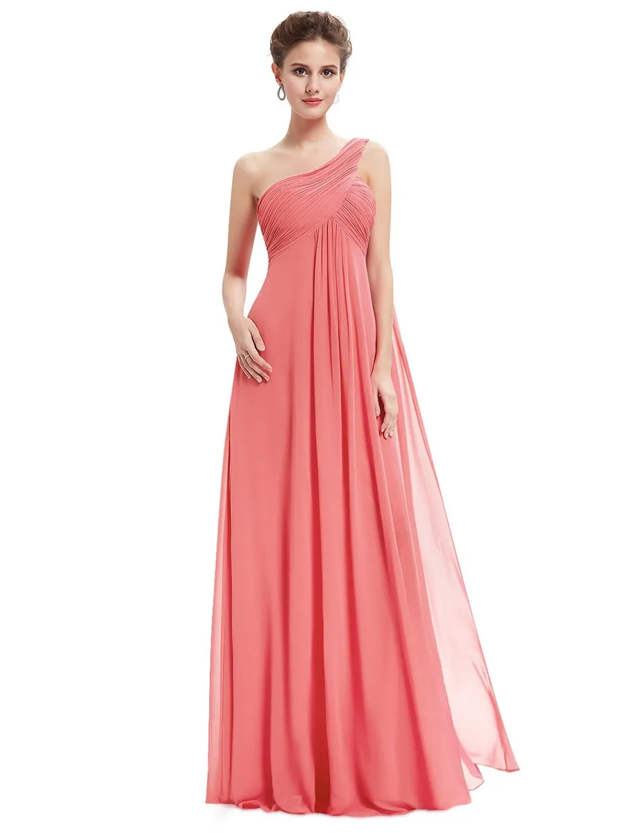One Shoulder Chiffon Ruffles Long Evening Dresses for Wholesale