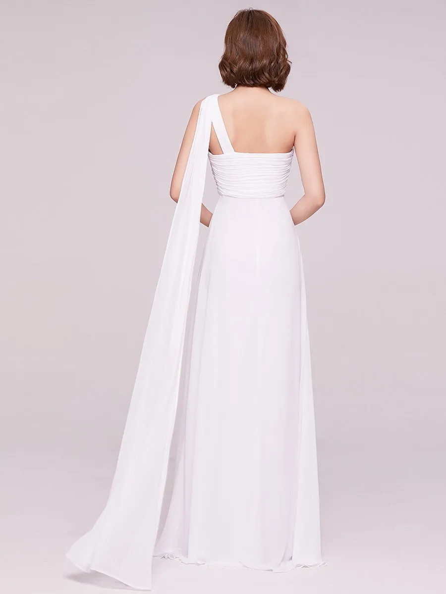 One Shoulder Chiffon Ruffles Long Evening Dresses for Wholesale