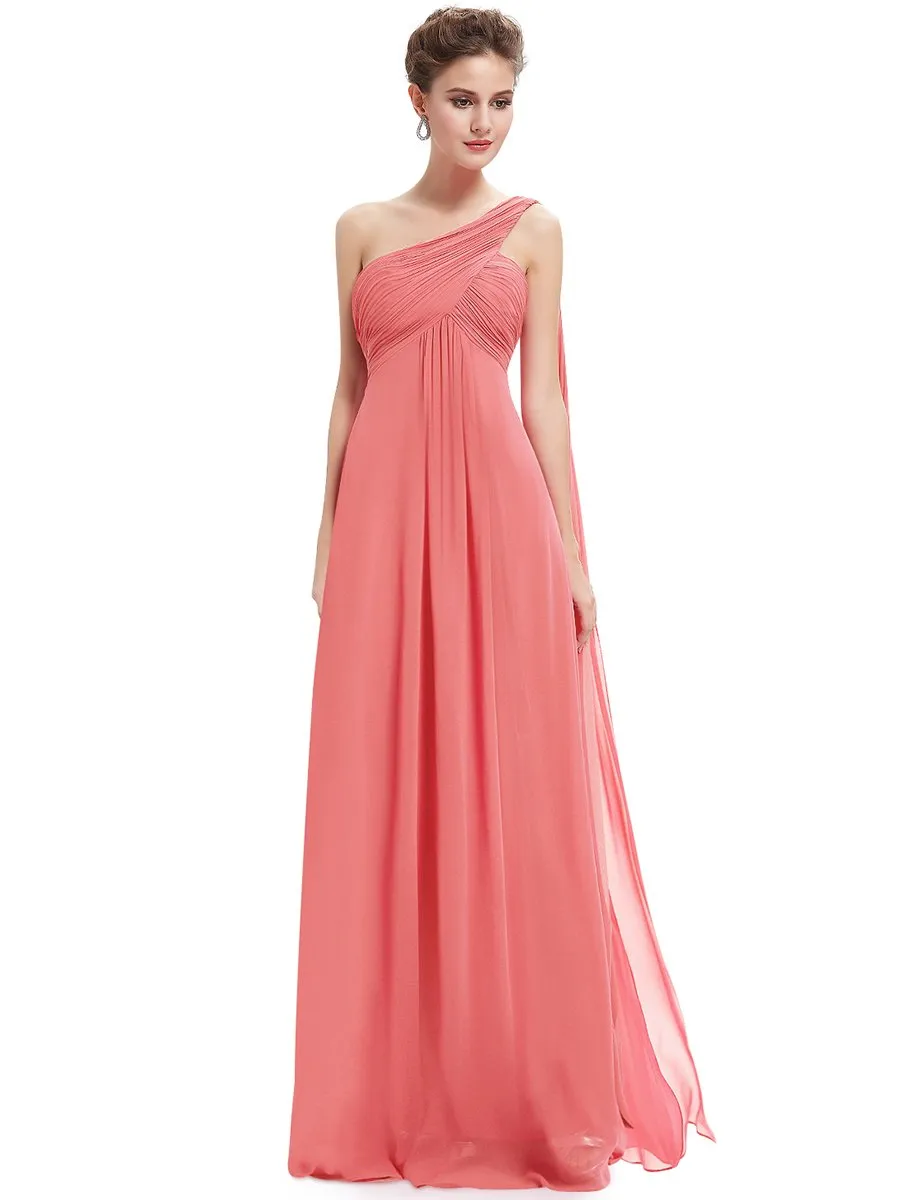 One Shoulder Chiffon Ruffles Long Evening Dresses for Wholesale