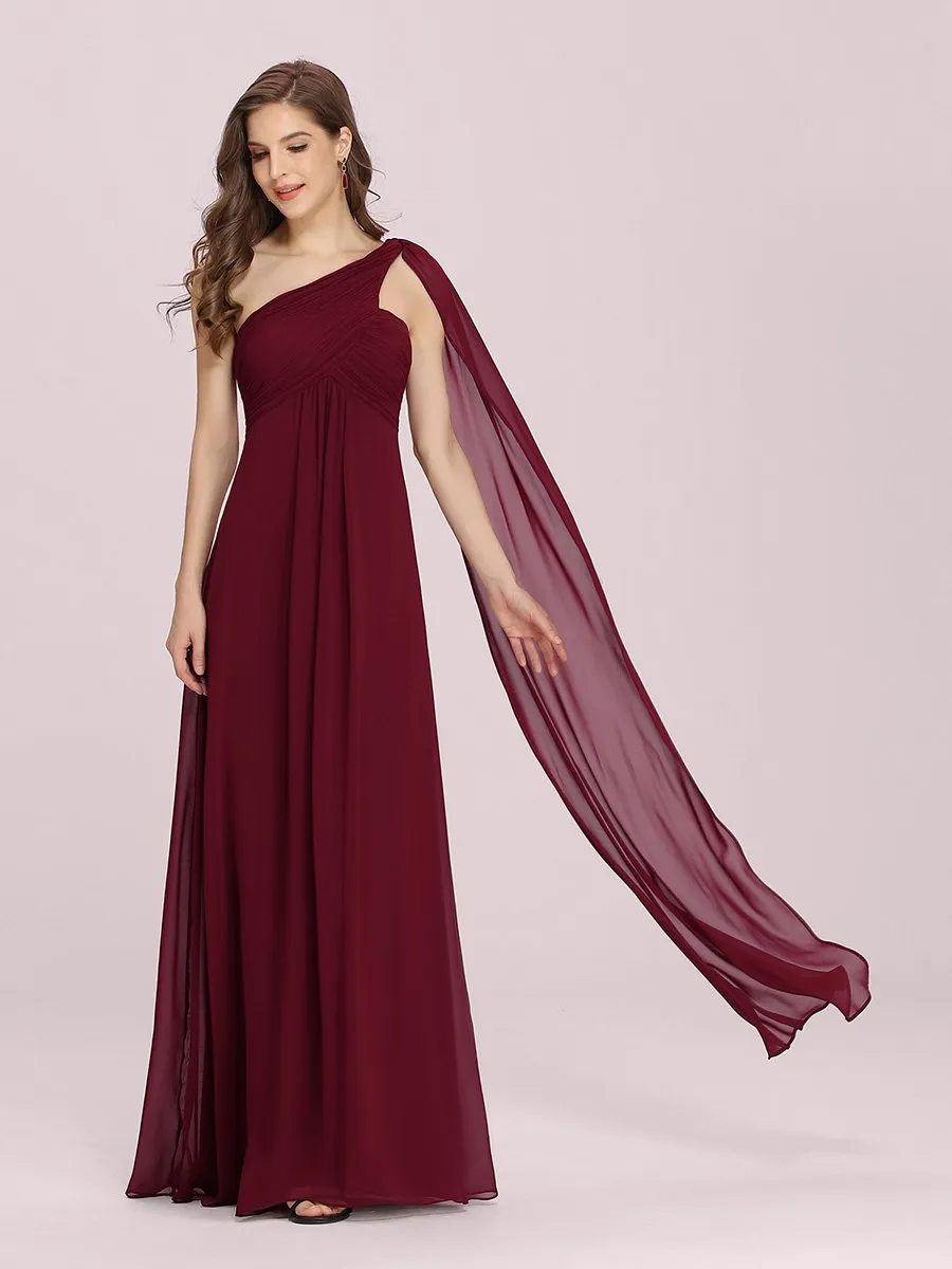 One Shoulder Chiffon Ruffles Long Evening Dresses for Wholesale