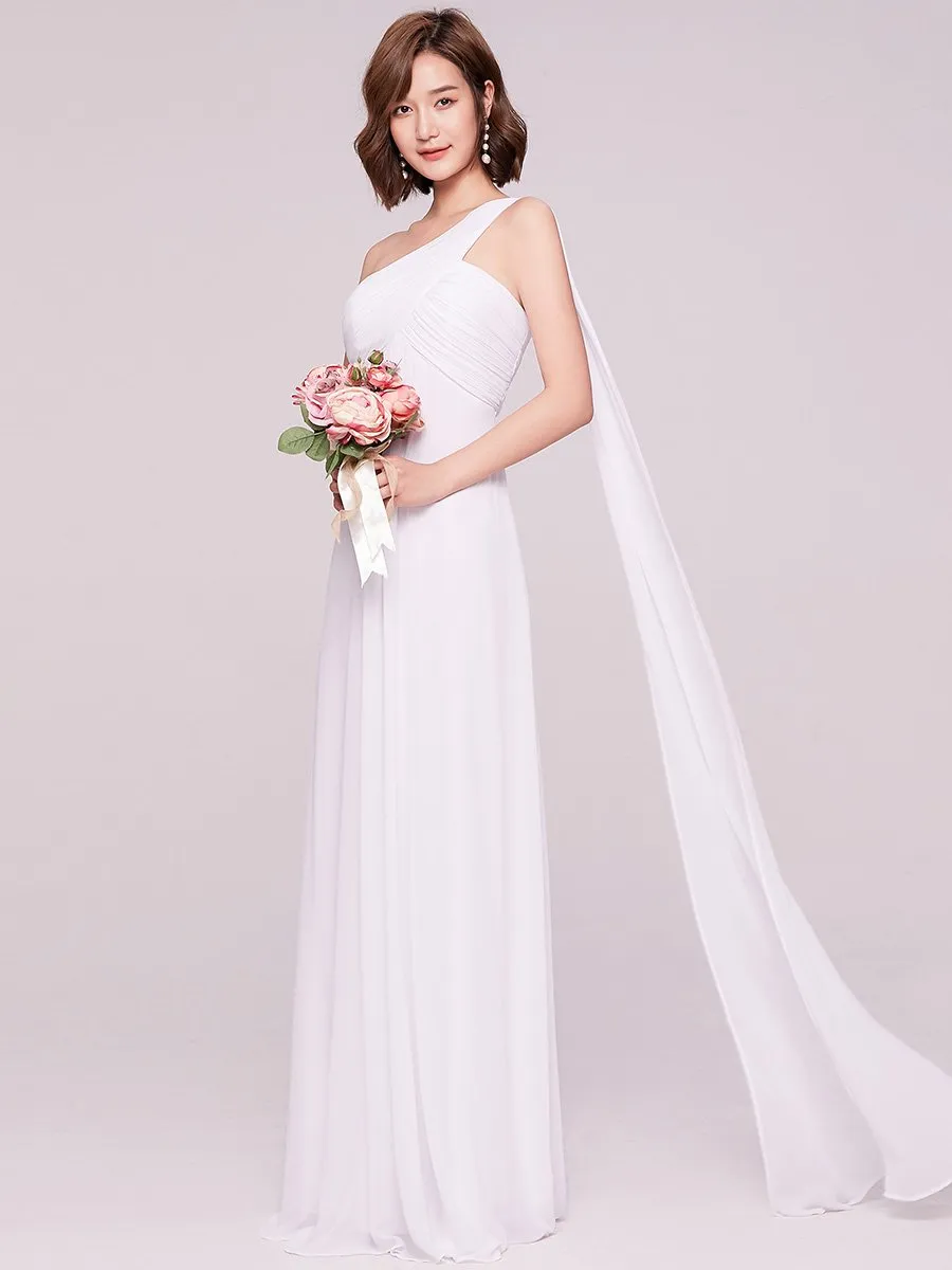 One Shoulder Chiffon Ruffles Long Evening Dresses for Wholesale