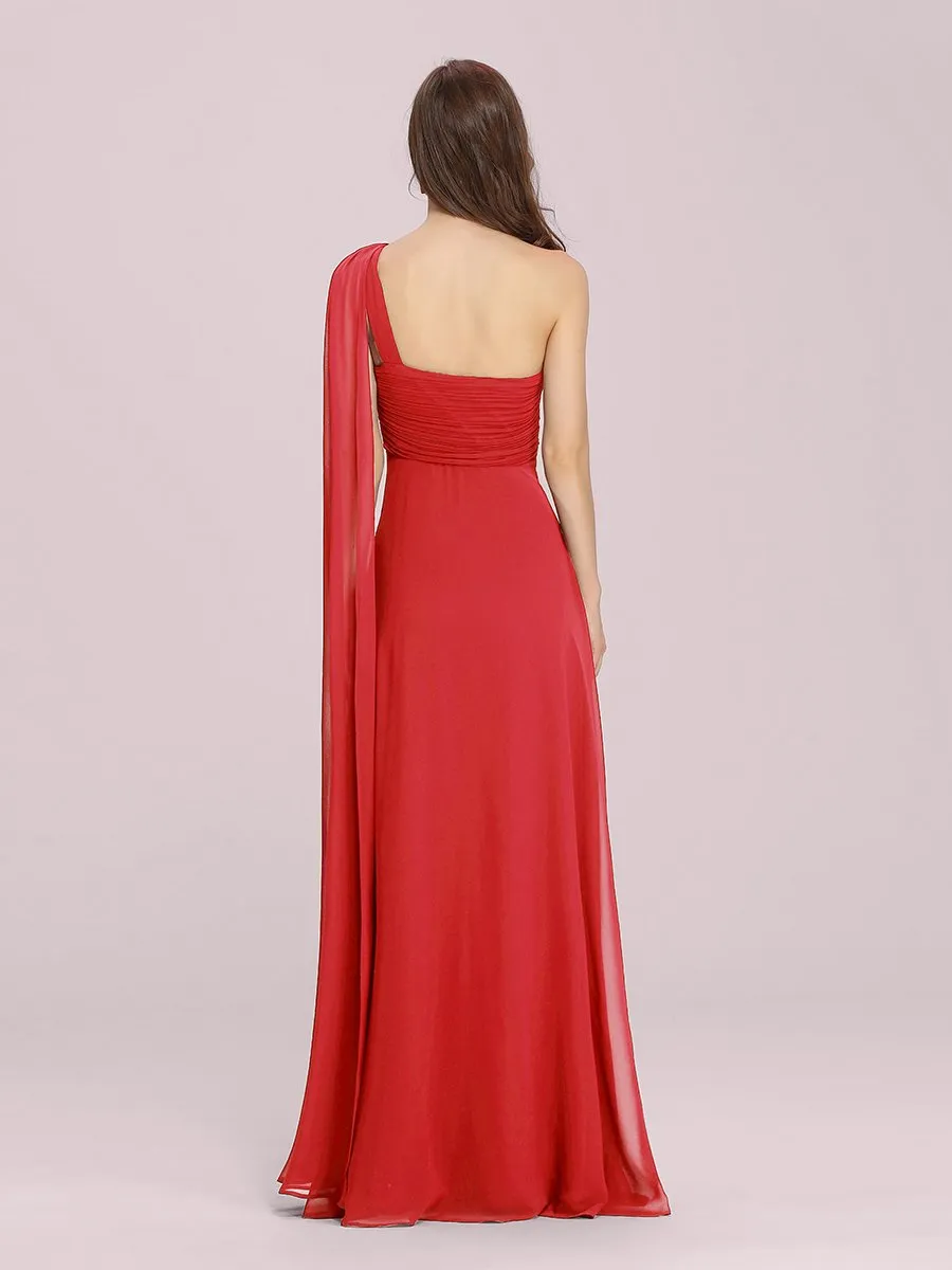 One Shoulder Chiffon Ruffles Long Evening Dresses for Wholesale
