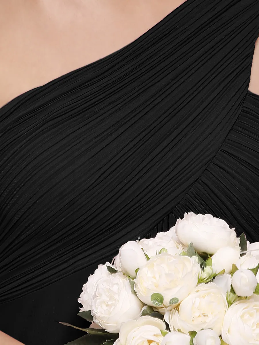 One Shoulder Chiffon Ruffles Long Evening Dresses for Wholesale