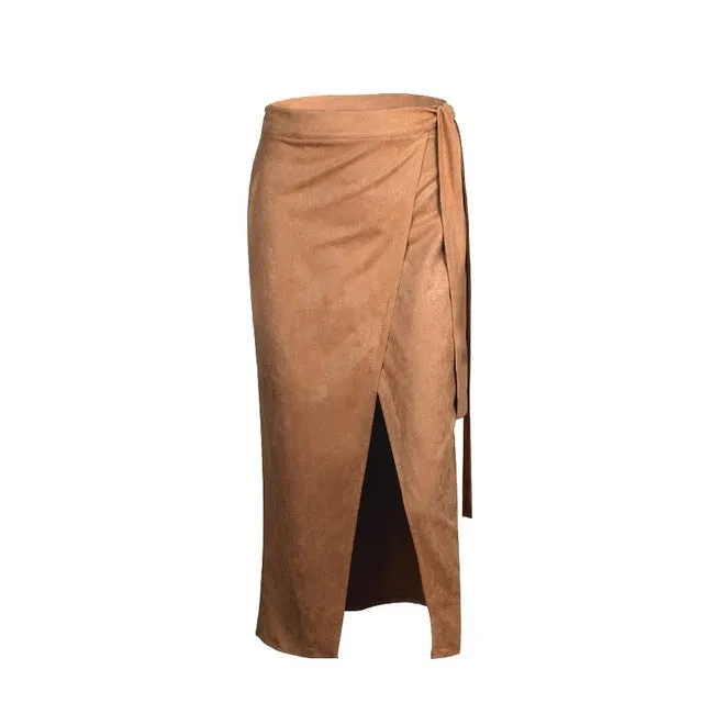 OOTN Khaki Suede Long Skirt Women Autumn