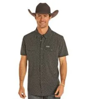 Panhandle Men’s Black Longhorn Print Short Sleeve Performance Shirt