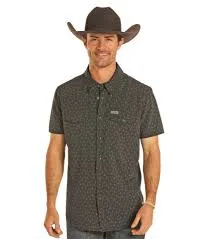 Panhandle Men’s Black Longhorn Print Short Sleeve Performance Shirt