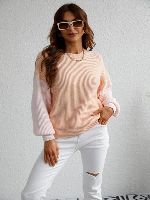 Patchwork Oversize Women's Sweater Pullover