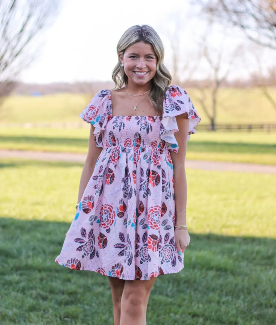 Pink & Floral Smocked Dress
