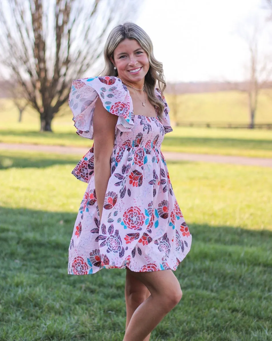 Pink & Floral Smocked Dress