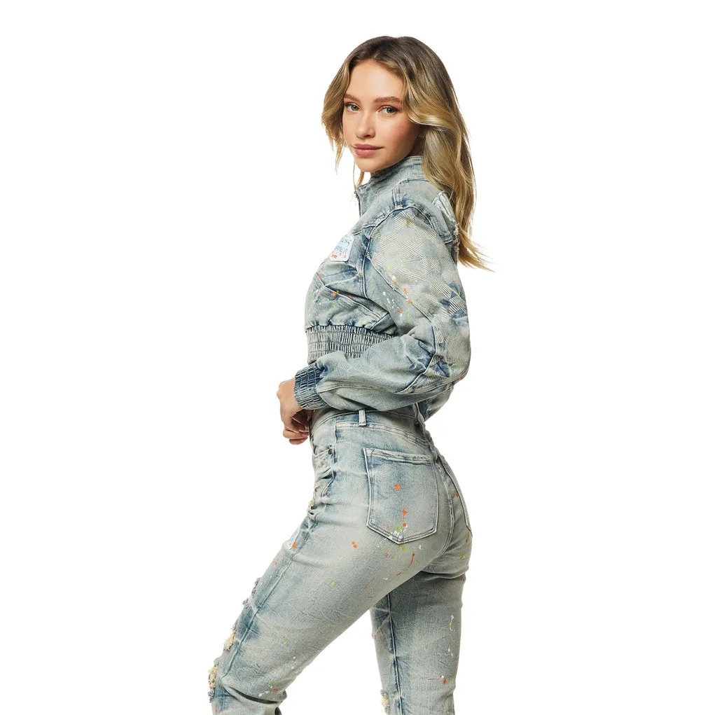 Racing Cropped Jean Jacket - Alpine Blue