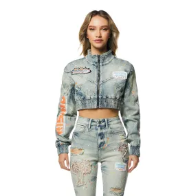 Racing Cropped Jean Jacket - Alpine Blue