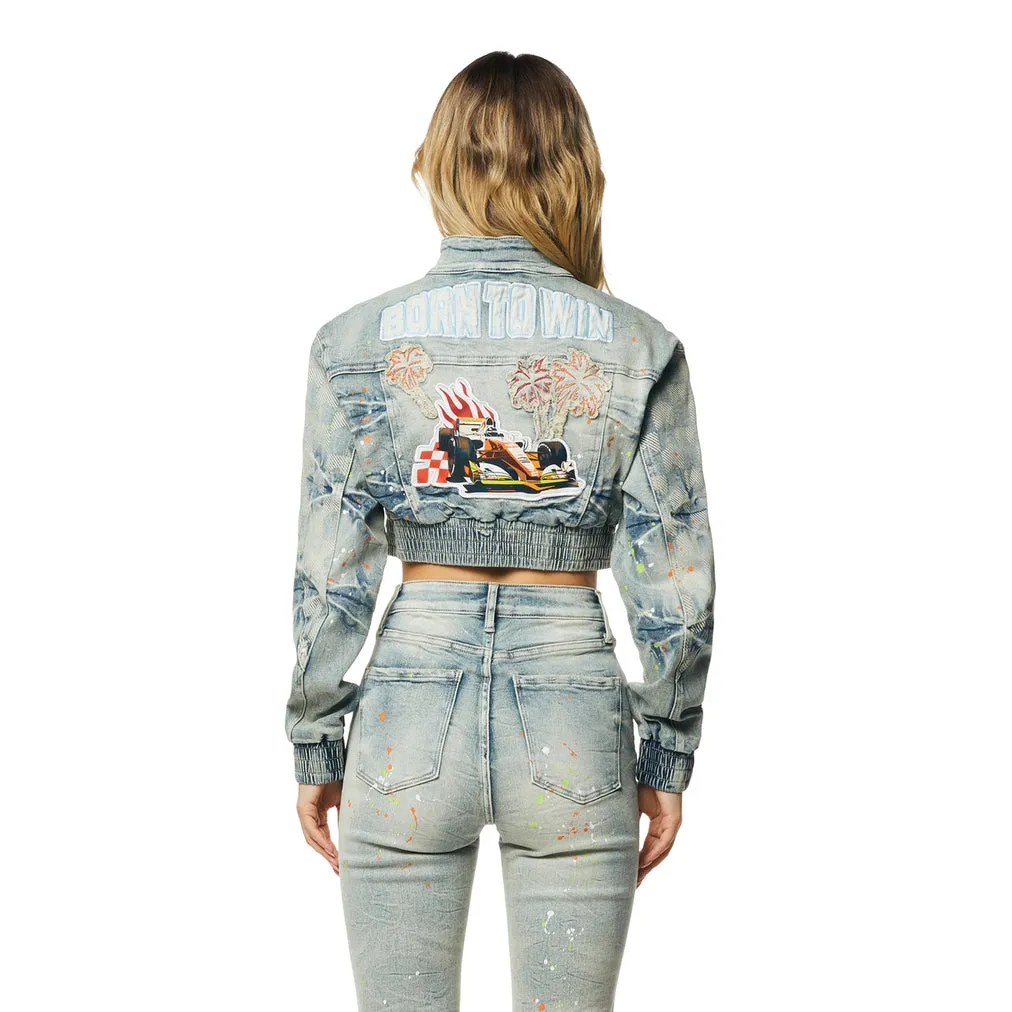 Racing Cropped Jean Jacket - Alpine Blue