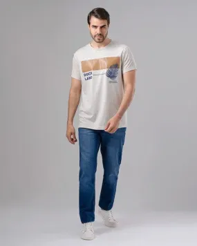 ROUND NECK PRINTED T-SHIRT - LIGHT CHINEE