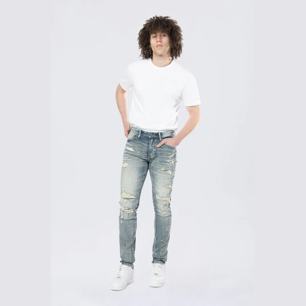 Slim Tapered Rip & Repaired Colored Jeans - Chester Blue