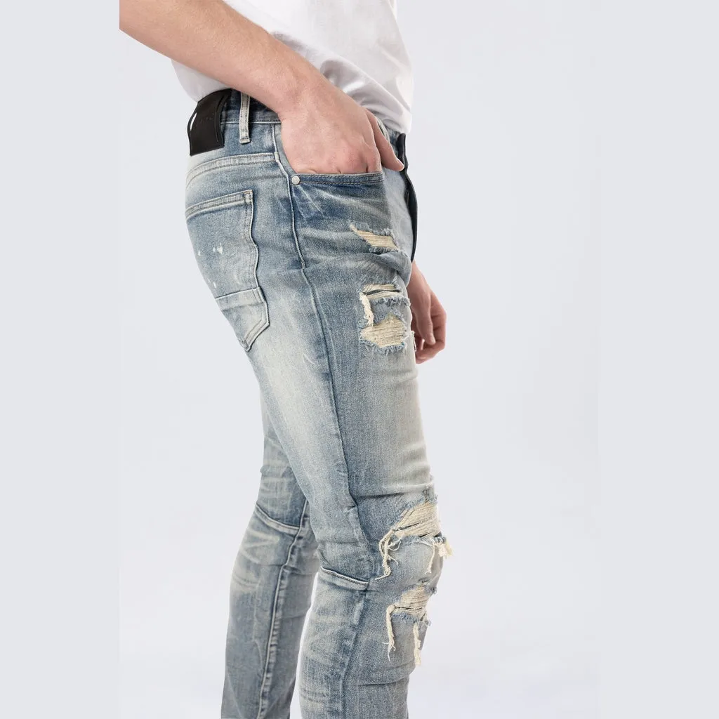 Slim Tapered Rip & Repaired Colored Jeans - Chester Blue