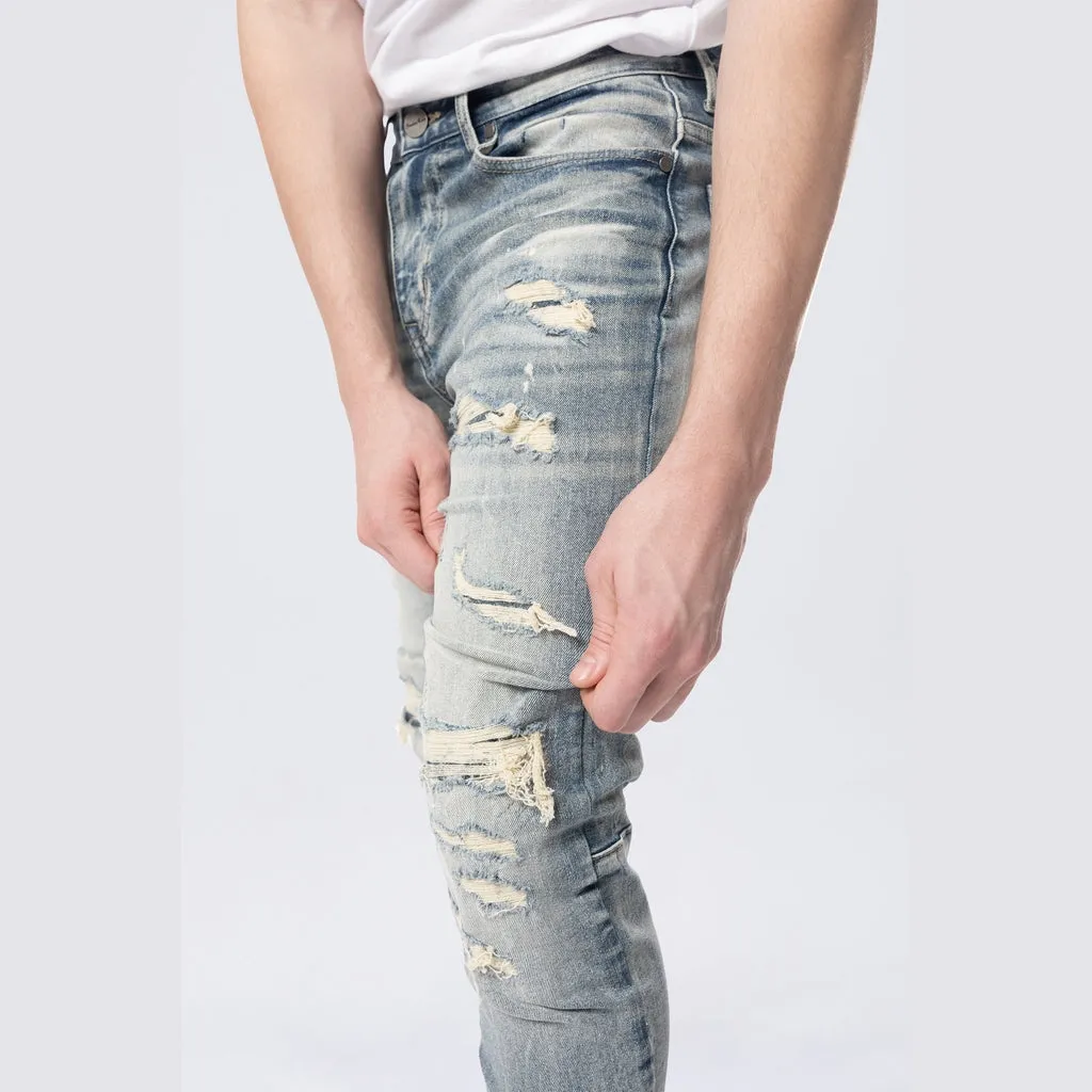 Slim Tapered Rip & Repaired Colored Jeans - Chester Blue