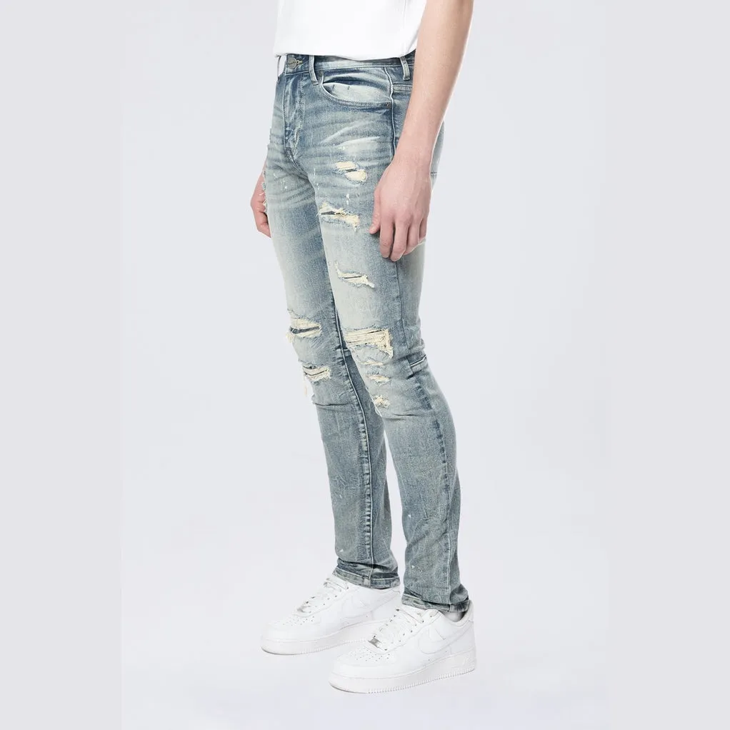 Slim Tapered Rip & Repaired Colored Jeans - Chester Blue
