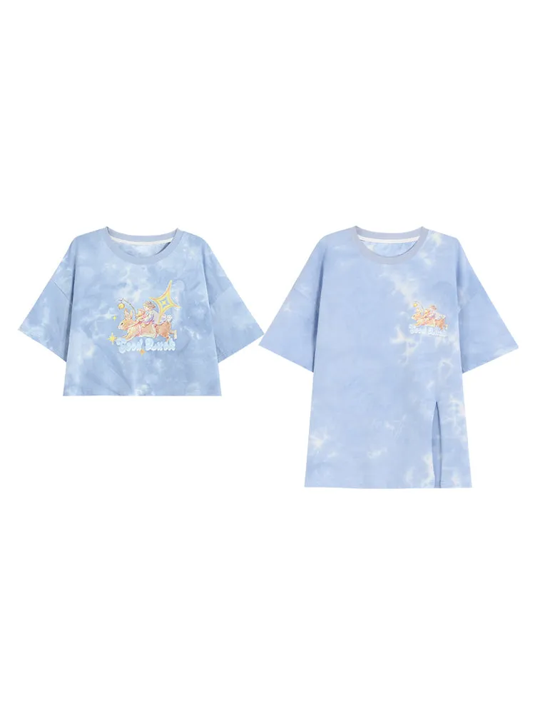 Soft Girl Style Cartoon Angel Printing Round Neck T-shirt
