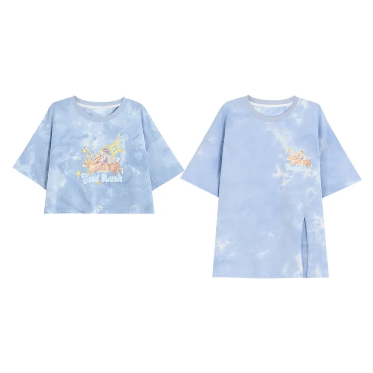 Soft Girl Style Cartoon Angel Printing Round Neck T-shirt