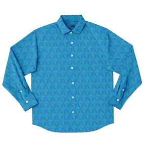 Spaceship Earth Long Sleeve Button Down Shirt - Blue