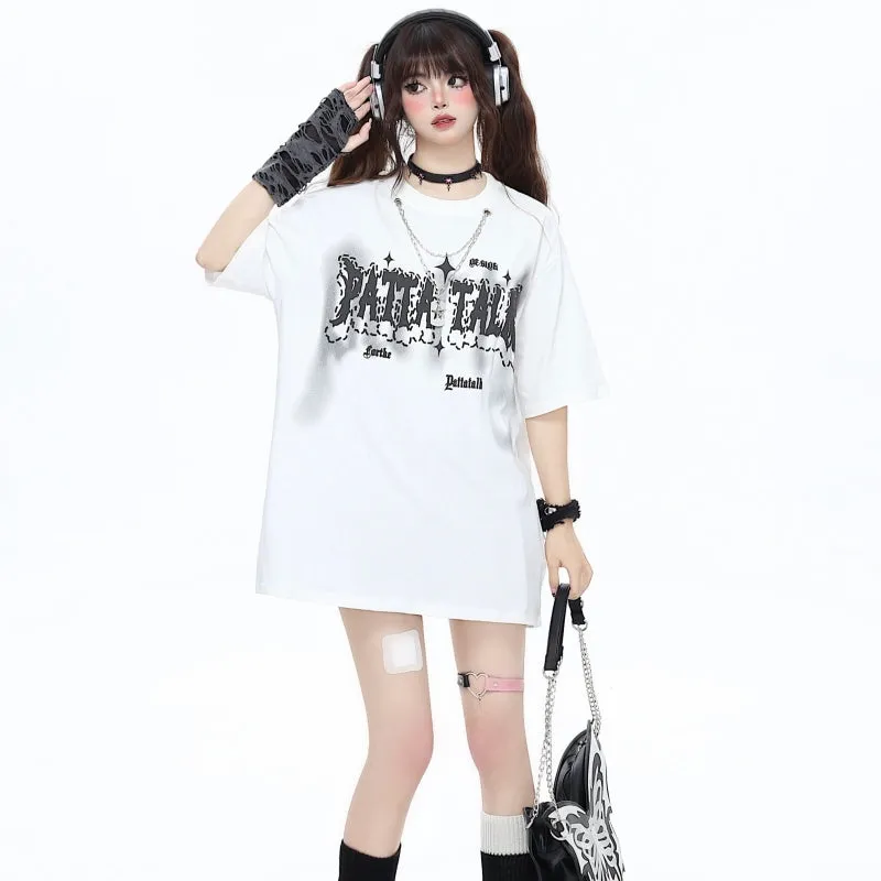 Sweet Girly Style Letter Print Round Neck T-shirt