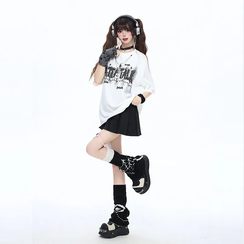 Sweet Girly Style Letter Print Round Neck T-shirt