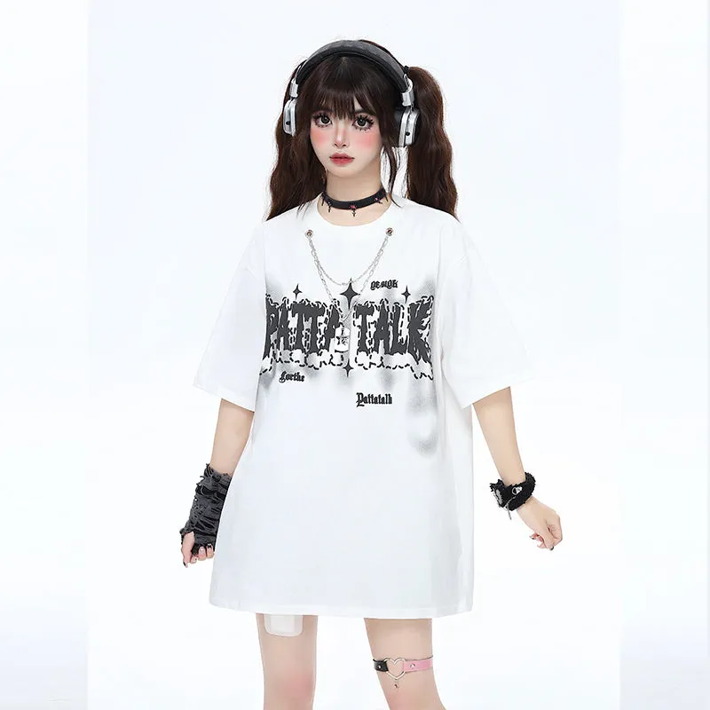 Sweet Girly Style Letter Print Round Neck T-shirt