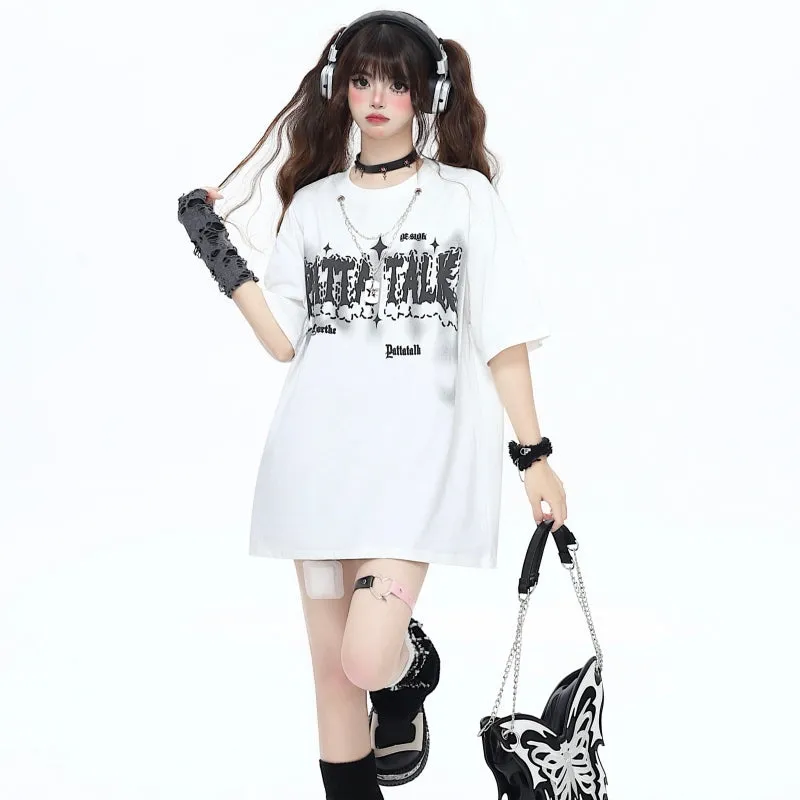 Sweet Girly Style Letter Print Round Neck T-shirt