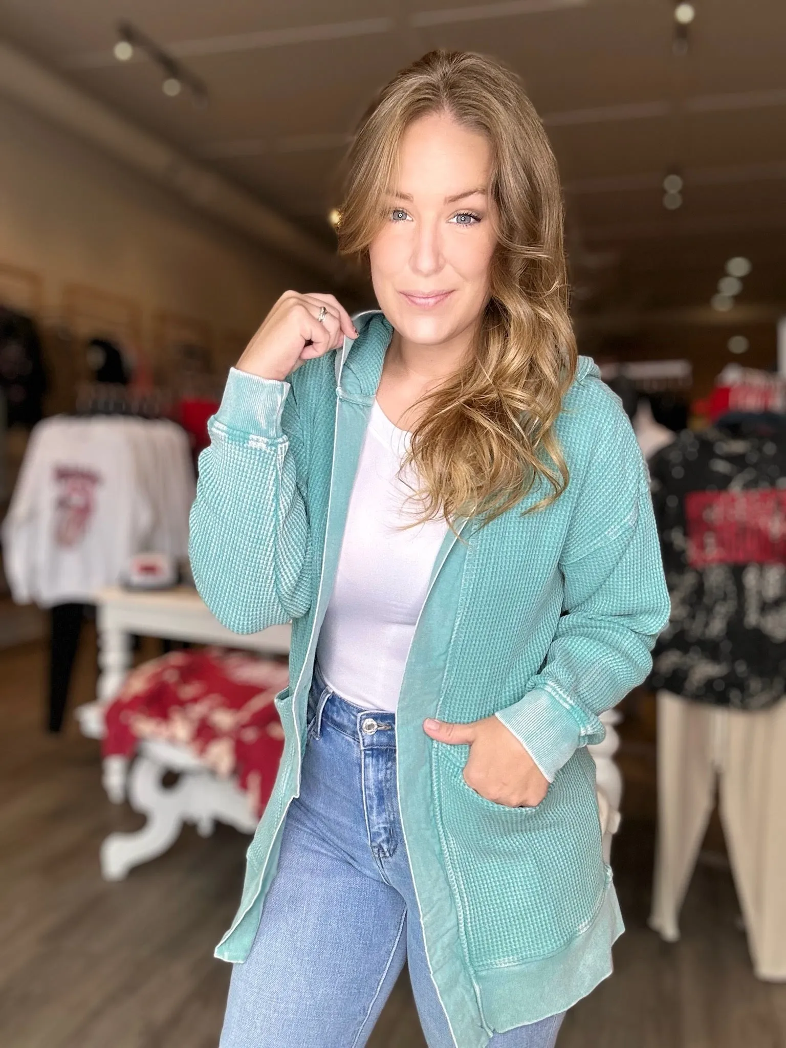Teal Mineral Washed Cardigan