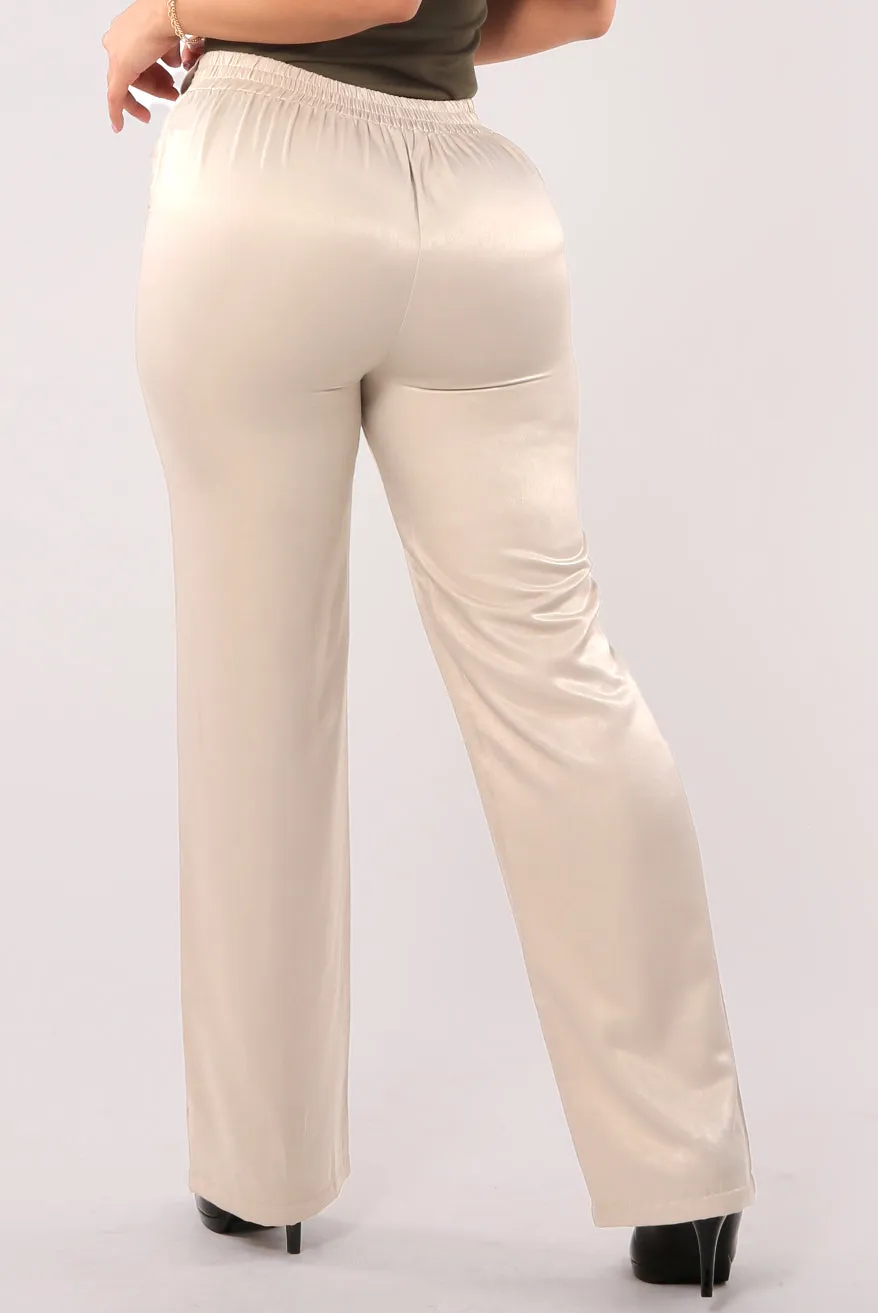 Tribute Silk Straight Leg Pants With Self Tie - Sand