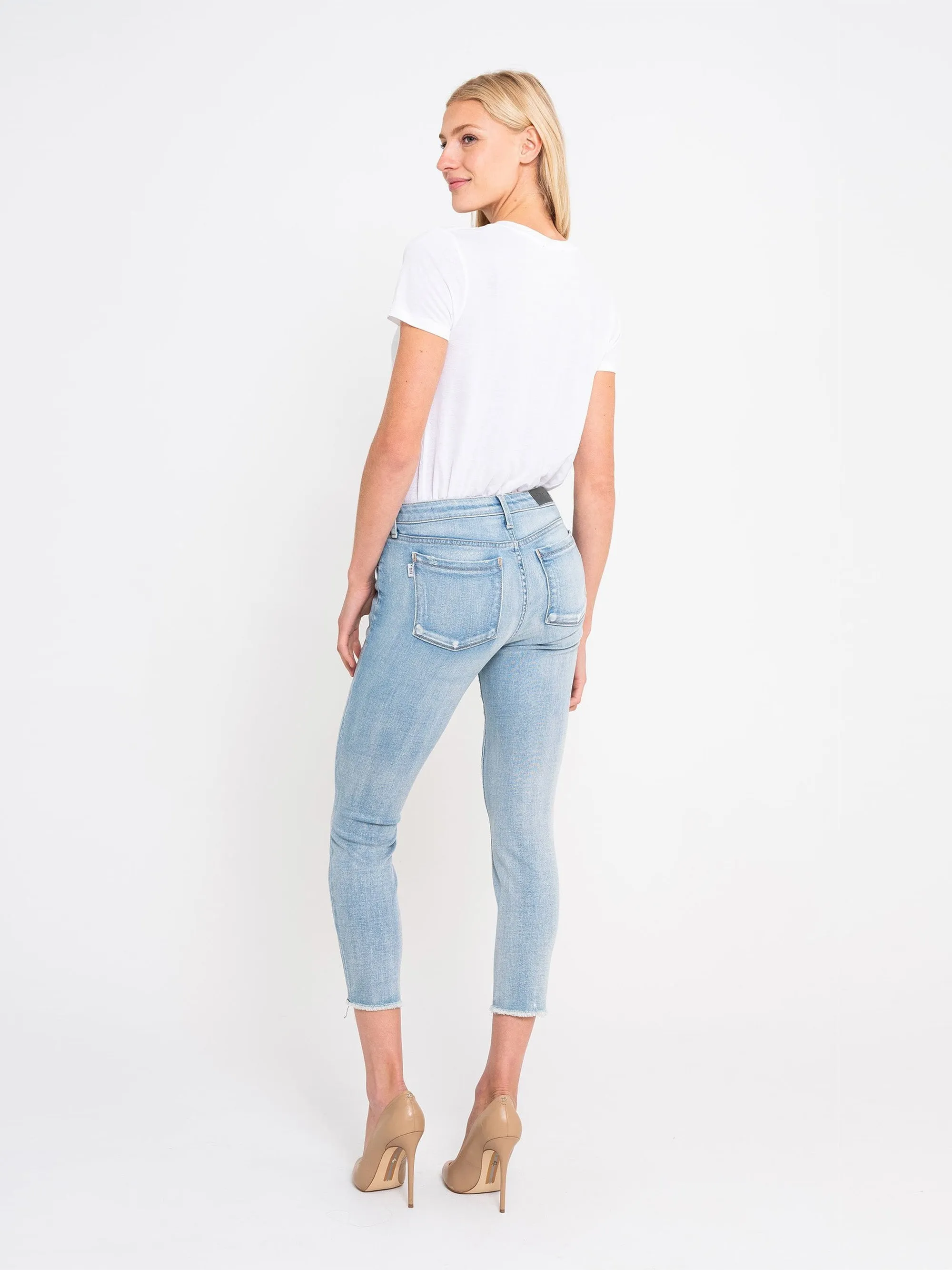 Twisted Seam Skinny Crop w/Raw Hem in Malibu