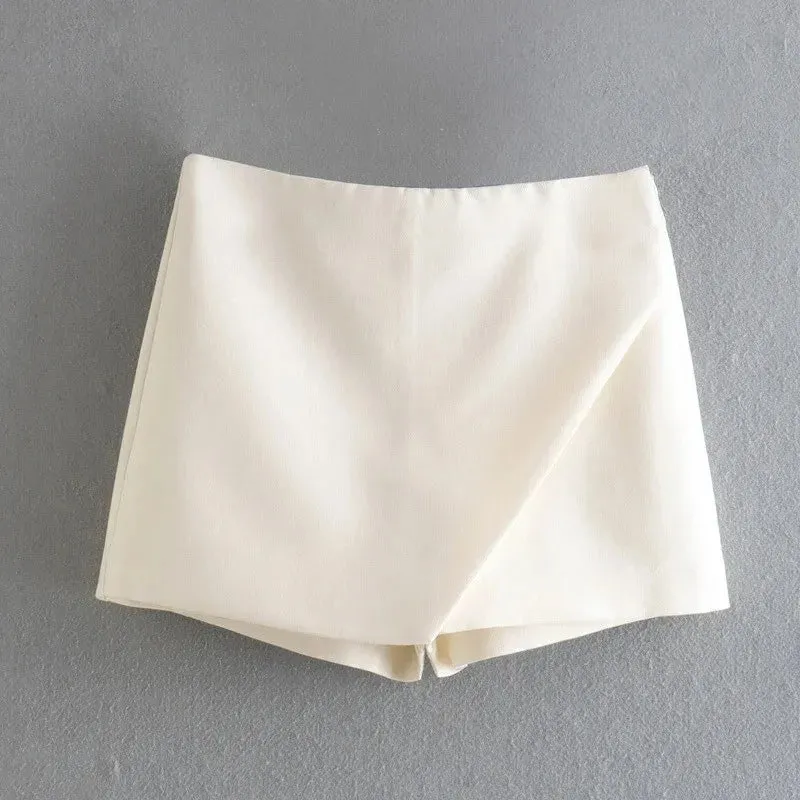Women Fashion Candy Color Asymmetrical Shorts Skirts Lady Zipper Fly Pockets Hot Shorts Chic Pantalone